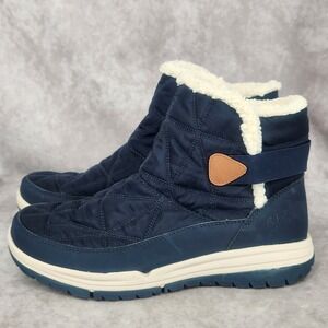 Ryka Aubonne Gore Size 8.5 Navy Blue‎ Cream Sherpa Water Repellent Ankle Boots